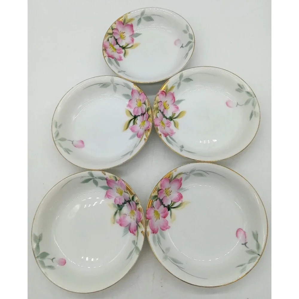 Vintage Noritake Set of 5 Hand Painted Azalea 5.25” Berry Fruit Dessert Bowls